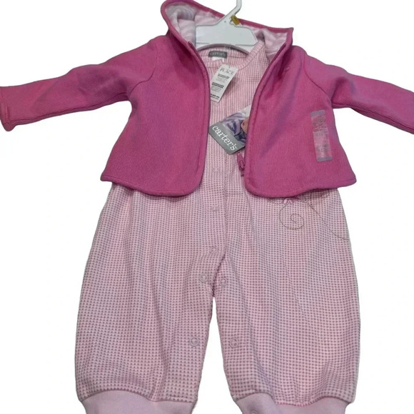 NWT Carters Baby Girls Hoodie And Jumper Bundle Pink W/embroidered Flowers 6-9 M - Picture 1 of 12
